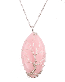 Tree of Life Necklace with Oval Rose Quartz Stone